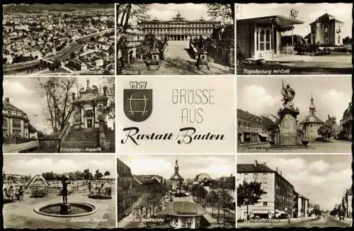 Rastatt Mehrbildkarte ua. mit Schloss, Pagodenburg, Einsiedler-Kapelle uvm. 1969