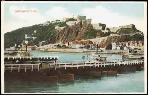 Ehrenbreitstein-Koblenz Rhein-Brücke vor der Burg Ehrenbreitstein am Rhein 1907