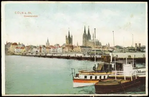Ansichtskarte Köln Panorama-Ansicht, Rhein Schiff Dampfer Anlegestelle 1907