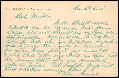 CPA Marseille Vue de Beouveyre 1941