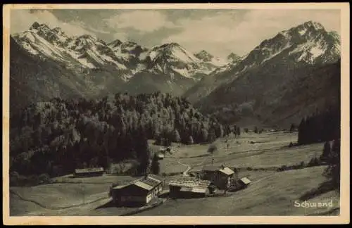 Ansichtskarte Schwand Oberstdorf Allgäu Ortspartie 1923 gel Briefmarke Vorinfla