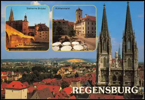 Ansichtskarte Regensburg Steinerne Brücke, Kohlenmarkt, Dom 1999