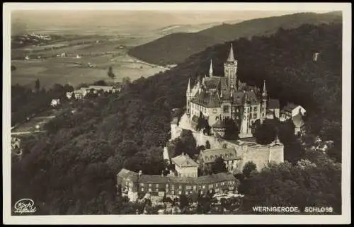 Wernigerode Luftbild des Schloßes Foto Ansichtskarte Harz 1934