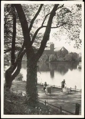 Postcard Breslau Wrocław Blick über die Oder zur Sandkirche 1963