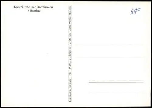 Breslau Wrocław Kreuzkirche mit Domtürmen Schlesischer Kalender 1969