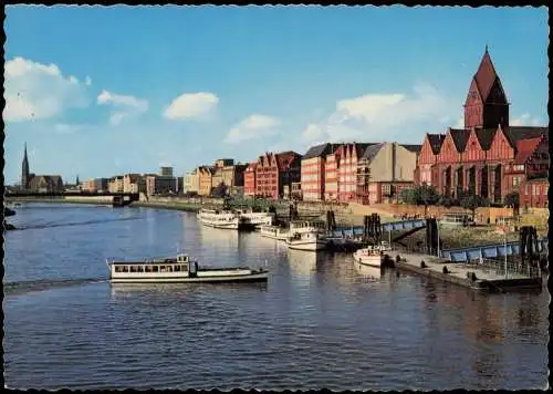 Ansichtskarte Bremen Panorama-Ansicht mit Weser Schiff Anlegestelle 1970