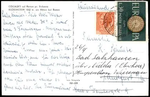 Cartolina Klobenstein-Ritten Collalbo Renon Srtadtblick bei Bozen 1968