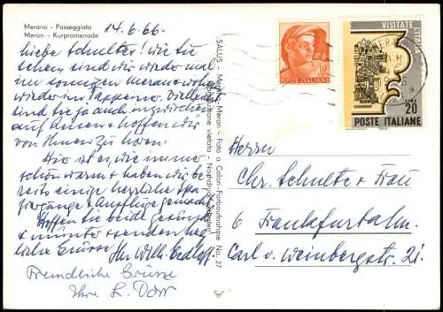 Cartolina Meran Merano Kurpromenade 1966