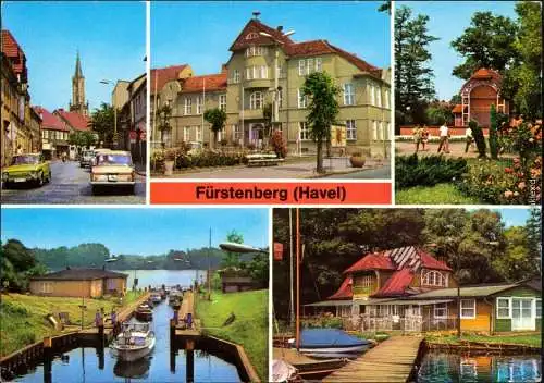 Fürstenberg/Havel Ernst-Thälmann-Straße, Rathaus, Park des Friedens, Havelschleuse, Gaststätte Anglerheim 1978
