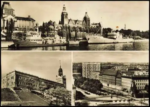 Postcard Stettin Szczecin 3 Bild Stadtansichten Schiffe Straße 1975