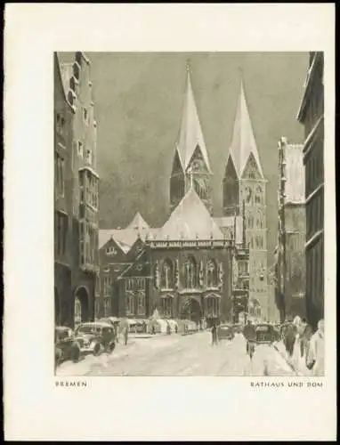Sammelkarte Bremen Künstlerkarte Rathaus und Dom im Winter 1961