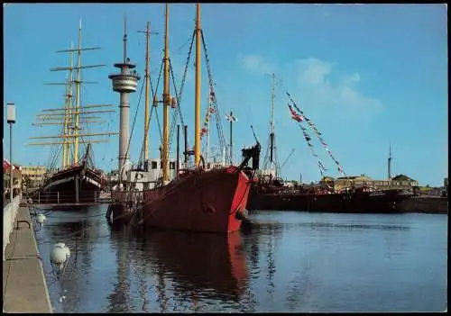 Bremerhaven Alter Hafen Radarturm  Bark SEUTE DEERN", Feuerschiff ELBE 3 1980