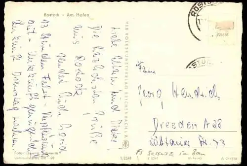 Ansichtskarte Rostock Hafen Partie, Schiffe, Segelboot 1958