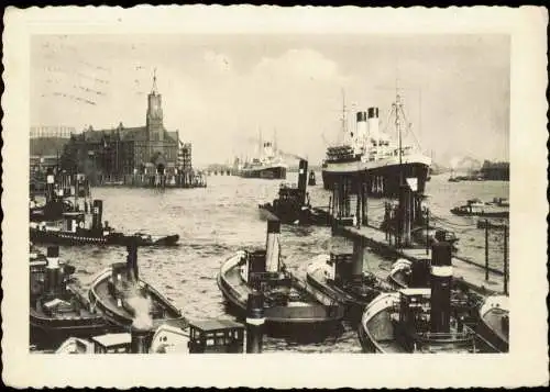 Ansichtskarte Altona-Hamburg Hafen Blick auf Schiffe Dampfer 1955