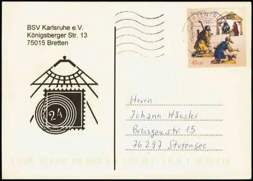 Ansichtskarte  BSV Karlsruhe e.V. Briefmarkensammler-Verein 1999