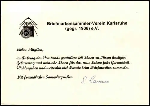 Ansichtskarte  BSV Karlsruhe e.V. Briefmarkensammler-Verein 1999