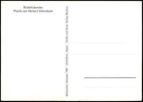 Rückblickender Plastik von Herbert Volwahsen Schlesien Heimatkalender 1968