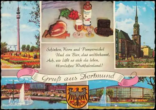 Ansichtskarte Dortmund Bahnhof Fernsehturm Essen Spezialitäten 1963