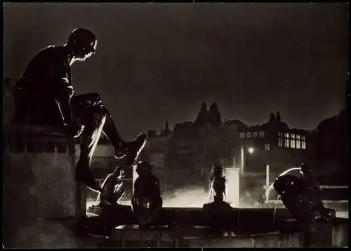 Braunschweig Eulenspiegelbrunnen bei Nacht Stimmungsbild Fotokarte 1965