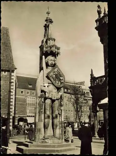 Ansichtskarte Bremen Partie am Roland - belebt Fotokarte 1963