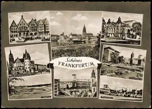 Ansichtskarte Frankfurt am Main Mehrbild Römer Flughafen Stadion 1960