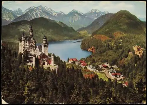 Ansichtskarte Schwangau Schloss Neuschwanstein mit Bergwelt Fotomontage 1961
