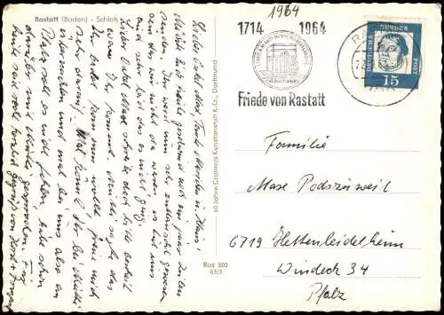 Ansichtskarte Rastatt Schloß Rastatt 1964