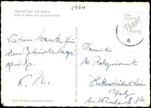 Frankfurt am Main Partie am Eisernen Steg und Leonhardskirche 1964