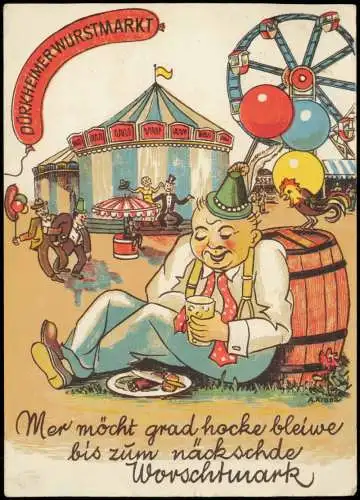 Ansichtskarte Bad Dürkheim Künstlerkarte Wurstmarkt 1956