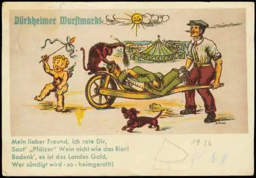 Ansichtskarte Bad Dürkheim Künstlerkarte Wurstmarkt Betrunkener 1956