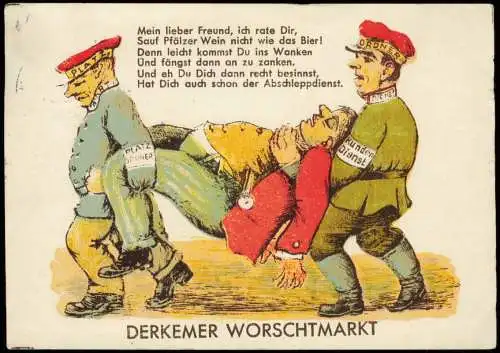 Bad Dürkheim Wurstmarkt Künstlerkarte Betrunkener wird weggetragen 1956