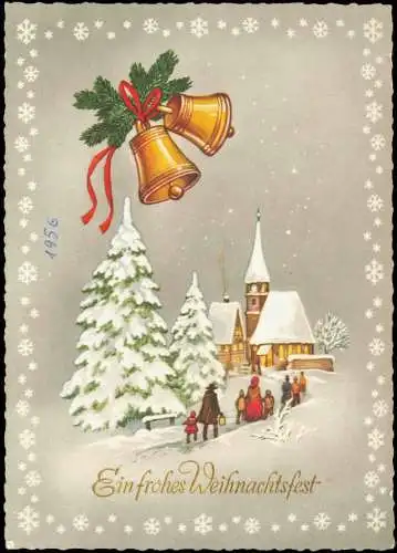 Ansichtskarte  Weihnachten Christmas Glocken Kirchgang 1975
