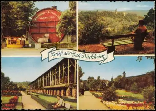 Ansichtskarte Bad Dürkheim 4 Bild Park Fass Gradirwerk 1958
