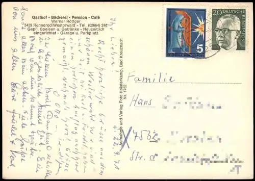 Rennerod Westerwaldkreis 3 Bild Gasthof - Bäckerel Röttger Stadt 1971