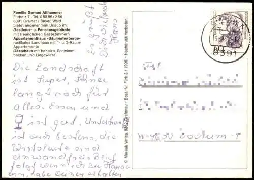 Ansichtskarte Grainet G. Althammer FÜRHOLZ Bayerischer Wald 1994