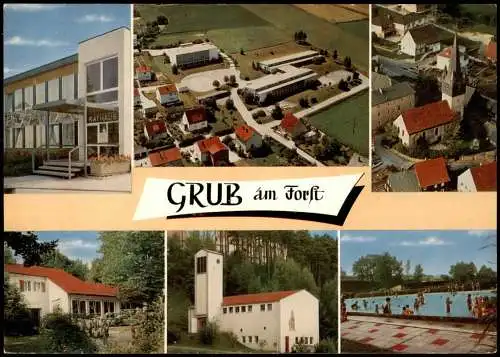 Grub am Forst Mehrbildkarte Ortsansichten u.a. Kirche, Freibad, Luftbild 1960