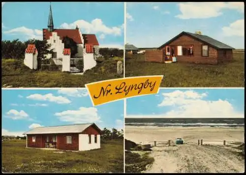 Postcard Lyngby Danmark 4 Bild Kirche Hütten Strand 1978