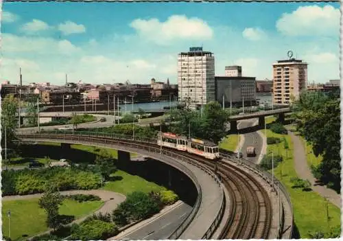 Ansichtskarte Mannheim Rheinbrücke und Blick zum Hafen 1964