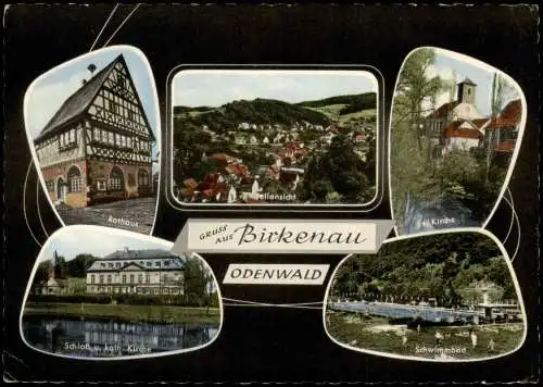 Birkenau im Odenwald  Ortsansichten u.a. Kirche Schwimmbad Rathaus 1966
