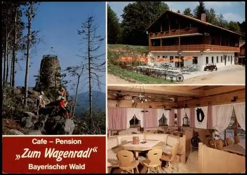 Achslach Mehrbild-AK Ortsansichten mit Cafe Pension Zum Wagenradl 1991