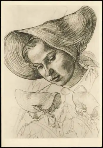 Kunstschau Prag ,Arbeitsmaiden mit Sonnenschute Künstlerkarte 1944