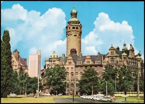 Leipzig Neues Rathaus, City-Hochhaus, Straßenbahn Wartburg Trabant 1979