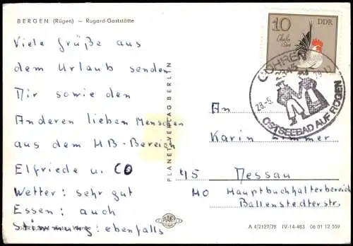 Ansichtskarte Bergen (Rügen) Rugard-Gaststätte 1978
