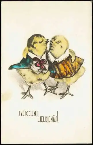 Ansichtskarte  Künstlerkarte Küken Arm in Arm Sveiciens Lieldienas 1980