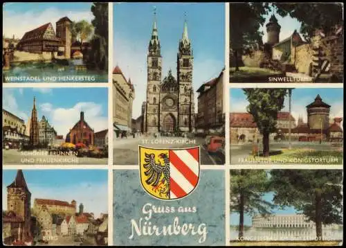Ansichtskarte Nürnberg Kongressbau Dutzendteich, Markt uvm 1959