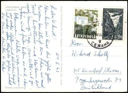 Postcard Adelsberg Postojna Höhlen von Postojna / Postojnska jama 1963