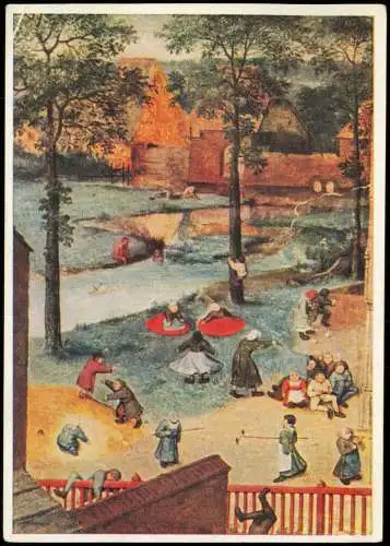 Künstlerkarte: Gemälde PETER BRUEGHEL (1530-1569) Kinderspiele, Ausschnitt 1951