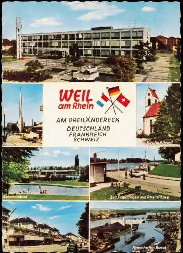 Ansichtskarte Weil am Rhein MB Zoll Dreiländereck Hafen Straße 1968