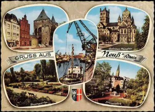 Ansichtskarte Neuss MB: Rosengarten Drususplatz Obertor Hafen 1960