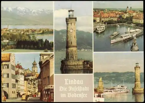 Ansichtskarte Lindau (Bodensee) MB: Straße Schiff Hafen Luftbild 1972
